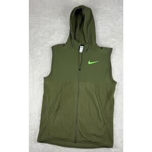 NIKE Sleeveless Hoodie Men’s Sz Small Green Therma Fit Full Zip Training Gym